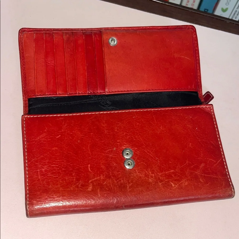 Vintage Fossil Red Leather Trifold Wallet